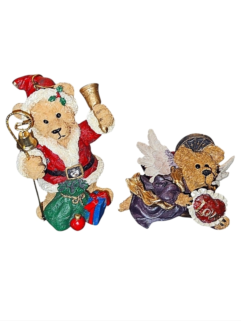 Vintage Boyd's Bears Resin Bear Christmas Ornaments Santa Claus Love Angel
